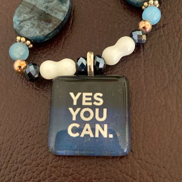 Blue and White “Yes You Can” Necklace - Picture 2 of 8